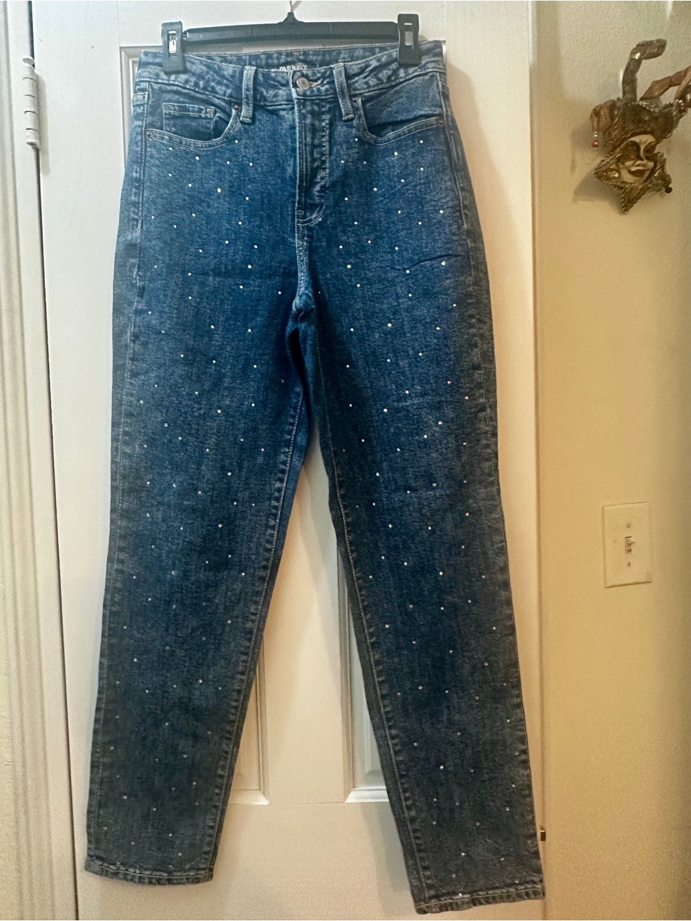 OLD NAVY High-Waisted OG Straight Rhinestone Embellished Med Wash Blue Jeans 4T